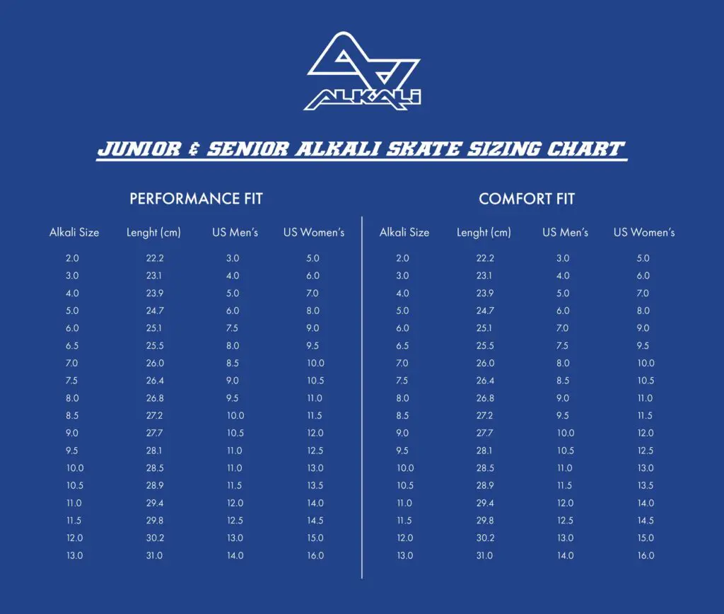 Alkali Skate size guide NZ Hockey Tape